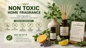non toxic home fragrance featuring clean ingredients with no parabens, phthalates, or synthetic fragrances