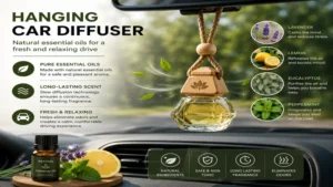 Hanging car diffuser filled with natural essential oils for a fresh and relaxing car environment