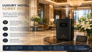 Premium hotel lobby diffuser enhancing ambiance and creating a memorable scent experience in a luxury hotel