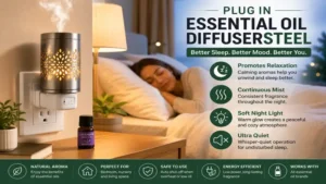 plug in essential oil diffusersteel creating a relaxing atmosphere in a modern bedroom
