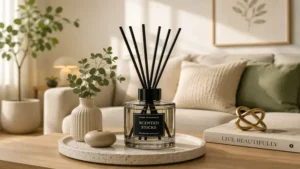 Scented sticks used as a stylish home decor accessory on a living room coffee table