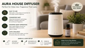 Aura house diffuser in daily home use creating a pleasant indoor fragrance experience