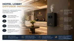 Modern hotel lobby diffuser installation designed for seamless fragrance coverage in large hospitality spaces