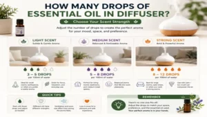 how many drops of essential oil in diffuser for light medium and strong scent levels