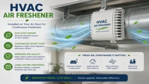 hvac air freshener attached to an air duct system for continuous fragrance distribution