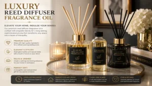 luxury reed diffuser fragrance oil displayed in decorative glass containers for sophisticated home decor