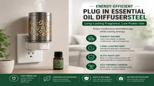 Energy-efficient plug in essential oil diffusersteel designed for long-lasting fragrance diffusion