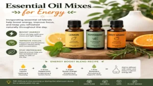 Essential oil mixes for energy blending lemon, peppermint, sweet orange, and rosemary oils