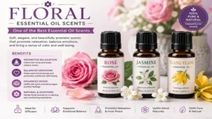 best essential oil scents featuring rose, jasmine, and ylang ylang for relaxation and emotional balance
