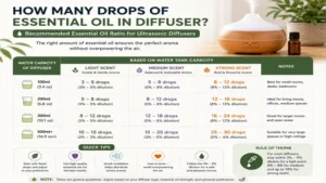 how many drops of essential oil in diffuser using recommended ultrasonic diffuser oil ratios