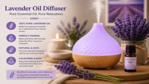 lavender oil diffuser supporting aromatherapy for relaxation, focus, and emotional balance
