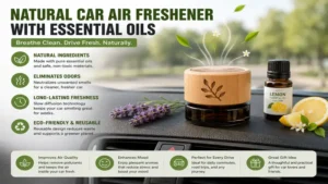 natural essential oil car deodorizer placed on a clean dashboard for fresh air circulation