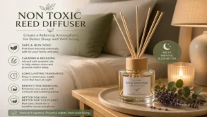 non toxic reed diffuser creating a relaxing fragrance in a cozy bedroom