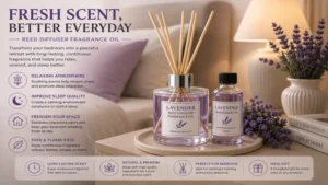 reed diffuser fragrance oil adding a fresh and inviting scent to a cozy bedroom interior