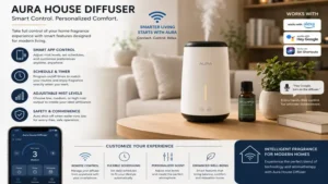 Aura house diffuser with smart controls for customized scent diffusion at home