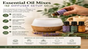 Essential oil mixes being added to a diffuser to create a calming and refreshing home atmosphere
