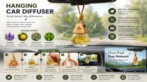 Refilling a hanging car diffuser with fragrance oil to maintain a long-lasting scent inside the vehicle