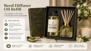 Luxury reed diffuser oil refill gift set with elegant packaging, diffuser bottle, and reeds for special occasions