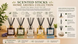 Complete scented sticks home aroma collection featuring multiple fragrance options and usage instructions