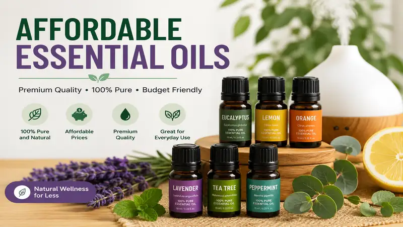 Affordable essential oils collection featuring popular scents for aromatherapy, relaxation, and everyday wellness