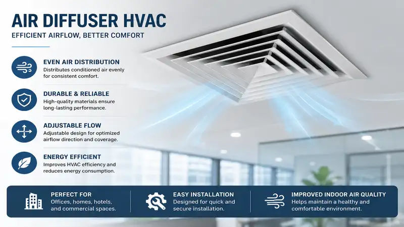 Air diffuser HVAC installed on a ceiling for efficient airflow distribution