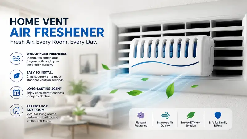 Home vent air freshener installed on an HVAC vent to keep indoor spaces smelling fresh and clean.