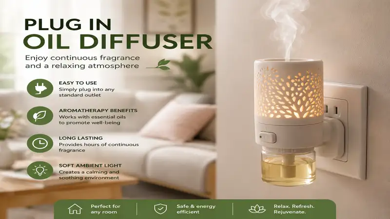 plug in oil diffuser releasing a gentle fragrance in a modern living room