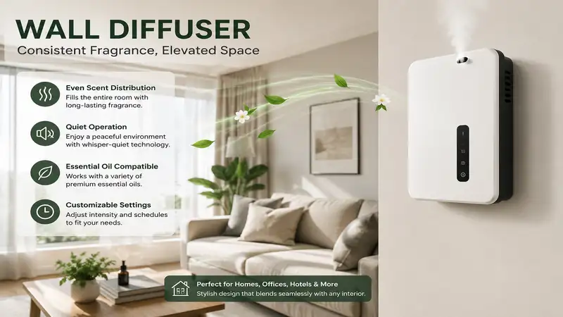 Modern wall diffuser providing consistent fragrance throughout a stylish living room