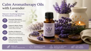 Calm aromatherapy oils featuring lavender essential oil for a soothing and restful experience.
