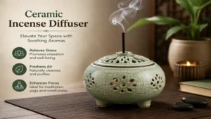 Decorative ceramic incense diffuser for aromatherapy, meditation, and home fragrance.