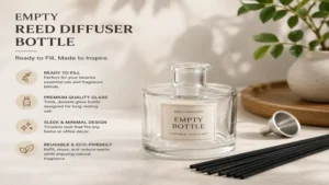 Empty reed diffuser bottle ready to be filled with essential oils and fragrance blends.