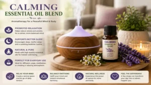 calming essential oil blend diffusing through an aromatherapy diffuser in a peaceful living space