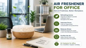 air freshener for office with an essential oil diffuser on a professional office desk
