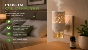 plug in oil diffuser creating a relaxing atmosphere in a cozy bedroom