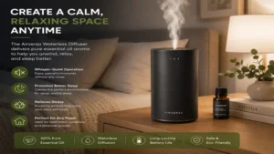 Airversa waterless diffuser creating a relaxing atmosphere in a cozy bedroom