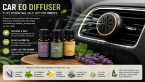 car eo diffuser paired with natural essential oils for a relaxing driving environment