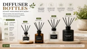 Diffuser bottles available in different sizes for home, office, and gift use.