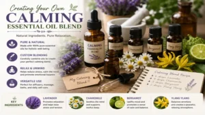 Glass bottles used to create a calming essential oil blend with carefully selected natural ingredients