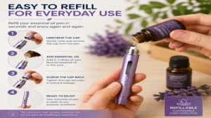 Refilling an essential oil pen with pure essential oils for long-lasting use.