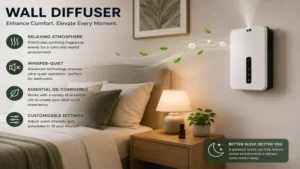Wall diffuser enhancing comfort and freshness in a cozy bedroom