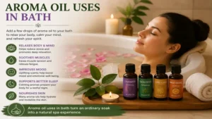 aroma oil uses in a warm bath to support relaxation and stress relief