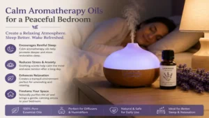 Calm aromatherapy oils diffused in a modern essential oil diffuser to enhance home relaxation.