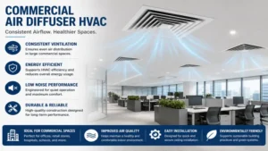 Commercial air diffuser HVAC installed in a large workspace for consistent ventilation