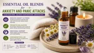 Essential oil blends for anxiety and panic attacks prepared in a convenient roll-on bottle for daily use