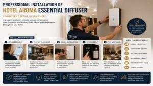Professional installation of a hotel aroma essential diffuser for consistent fragrance distribution.