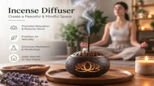 incense diffuser used during meditation to create a peaceful and relaxing atmosphere.