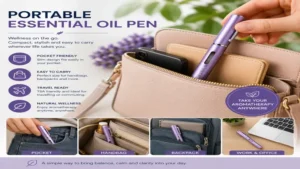 Portable essential oil pen that fits easily into a pocket or handbag for daily use.
