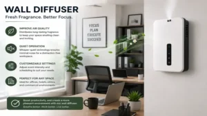 Compact wall diffuser improving the atmosphere in a modern office workspace