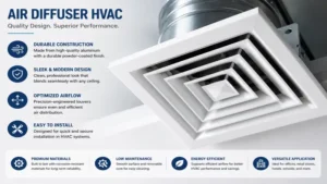Close-up of an air diffuser HVAC with durable metal construction and clean design