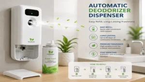 Automatic deodorizer dispenser with an easy refill cartridge system for long-lasting freshness